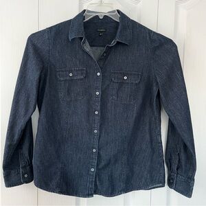 Talbots Dark Denim Button Down Shirt Women’s 14 Pockets Roll Tab Sleeve